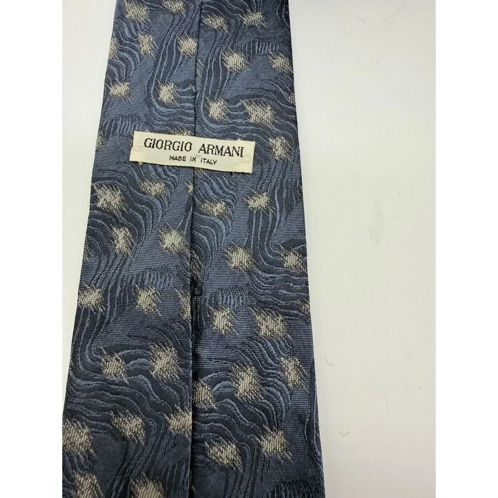 Vintage Georgio Armani Luxury Silk Neck Tie‎ Blue Gray Made in Italy
